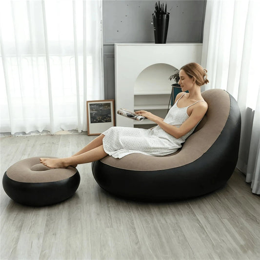 Portable Inflatable Lazy Sofa with Footstool, Hot-Selling Outdoor Camping Lounger, Waterproof Wear-Resistant Air Mattress for Na